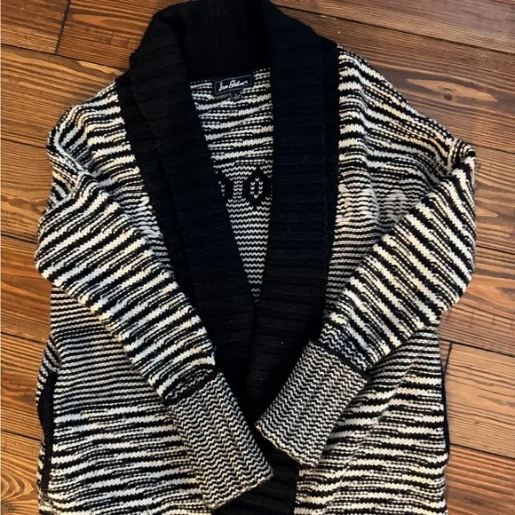 Sam Edelman Black and White Striped Cardigan Alpaca - Picture 2 of 3